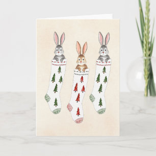 Tarjeta Navidades de acuarela de Bunny Stockings