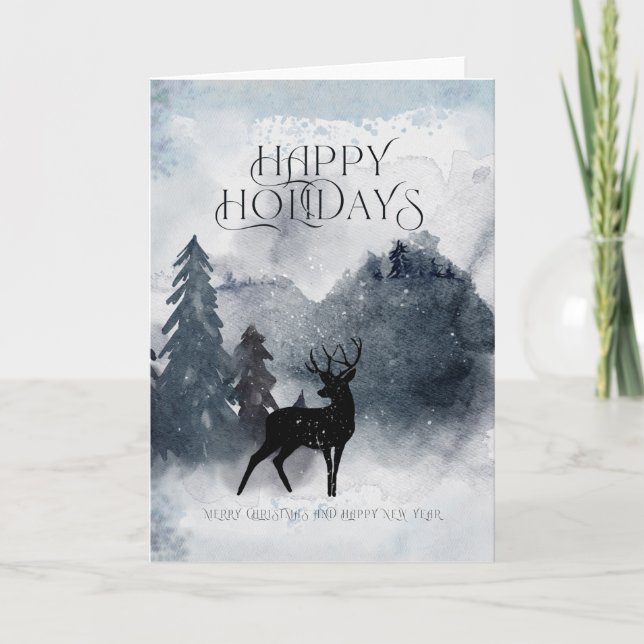 Tarjeta Navidades de acuarela de invierno con vacaciones f (Anverso)