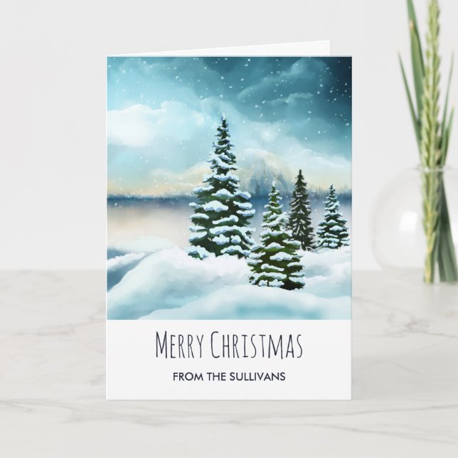 Tarjeta Navidades de acuarela de Wonderland en invierno pa (Anverso)