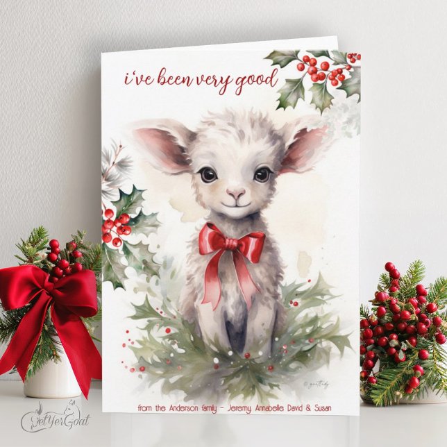 Tarjeta Navidades de acuarela Goat Baby He sido muy bueno (goat lover's Christmas Cards - baby goats in watercolor - 2nd in a series of 8  #zazzlemade)
