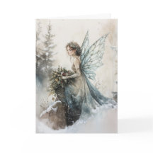 Navidades de acuarela Hada con Bouquet en Nieve