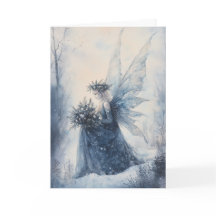 Navidades de acuarela: hadas azules en campo nevad