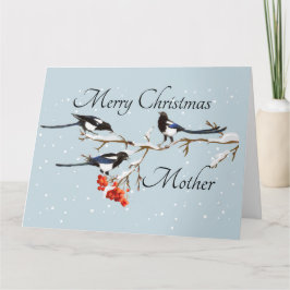 Tarjeta Navidades de acuarela Holly Magpie Bird Mother