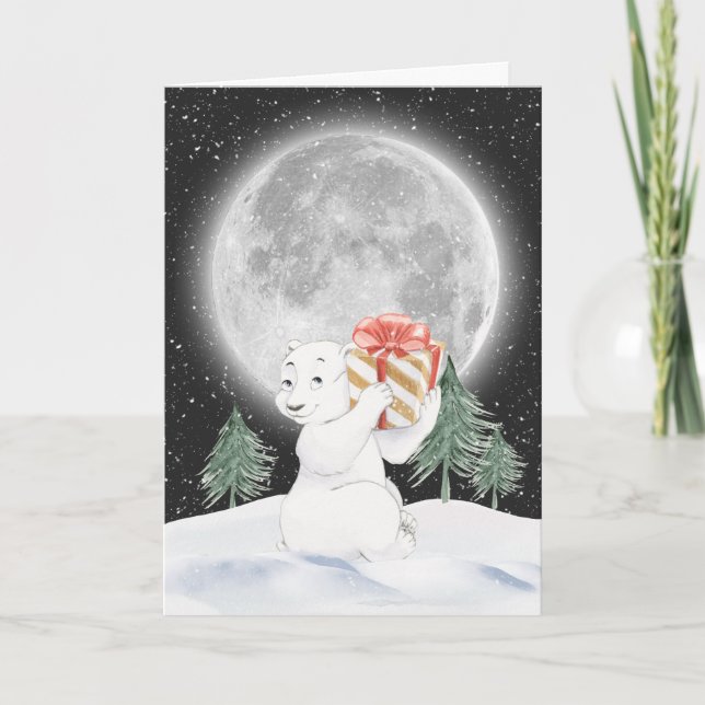 Tarjeta Navidades de acuarela oso polar (Anverso)
