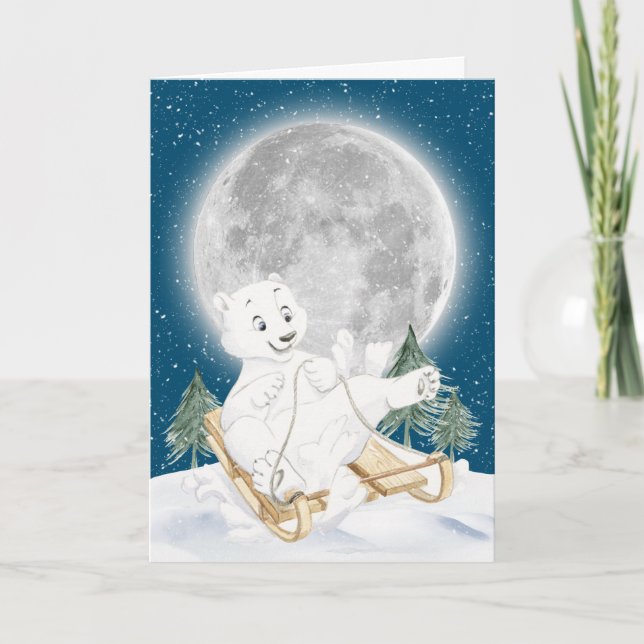 Tarjeta Navidades De Acuarela Oso Polar En Llanto (Anverso)