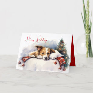 Tarjeta Navidades De Acuarela Perro En Almohada