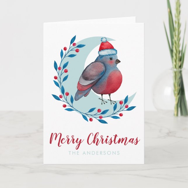 Tarjeta Navidades De Acuarela Personalizados Pájaros En La (Anverso)