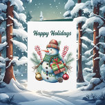 Tarjeta Navidades de acuarela snowman agregar texto<br><div class="desc">Navidades de color de agua snowman agregar tarjeta de texto</div>