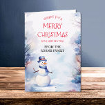 Tarjeta Navidades De Acuarela Snowman En Invierno<br><div class="desc">Exclusivamente de los diseños de 4days,  nuestra tarjeta de Navidades presenta a nuestro muñeco de nieve en invierno.</div>