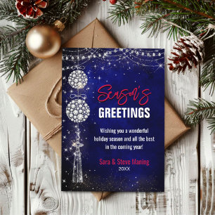 Tarjeta Navidades de adornos azules de moda saludo de año 