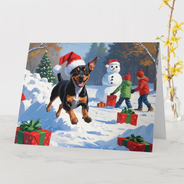 Tarjeta Navidades de Affenpinscher en escena de nieve fest (flor amarilla)