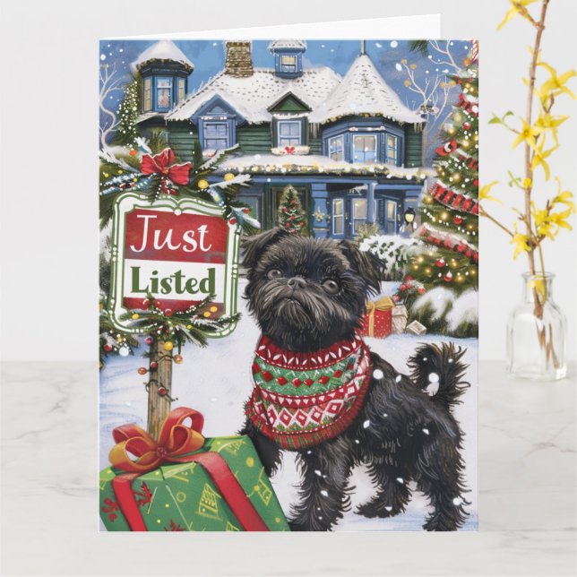 Tarjeta Navidades de Affenpinscher Festive Humor Realtor (flor amarilla)