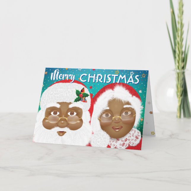 Tarjeta Navidades de African American Santa y Mrs Claus (Anverso)