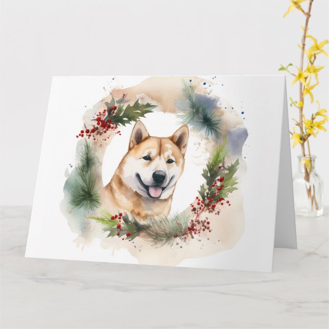 Tarjeta Navidades de Akita en una fiesta de graduación (flor amarilla)