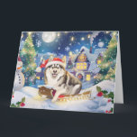 Tarjeta Navidades de Alaska Malamute en Nieve en Sleigh<br><div class="desc">Perro en Sleigh cabalgando por la nieve,  Navidades regalan idea para los amantes del perro.</div>