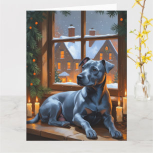 Tarjeta Navidades de American Staffordshire alumbran feria