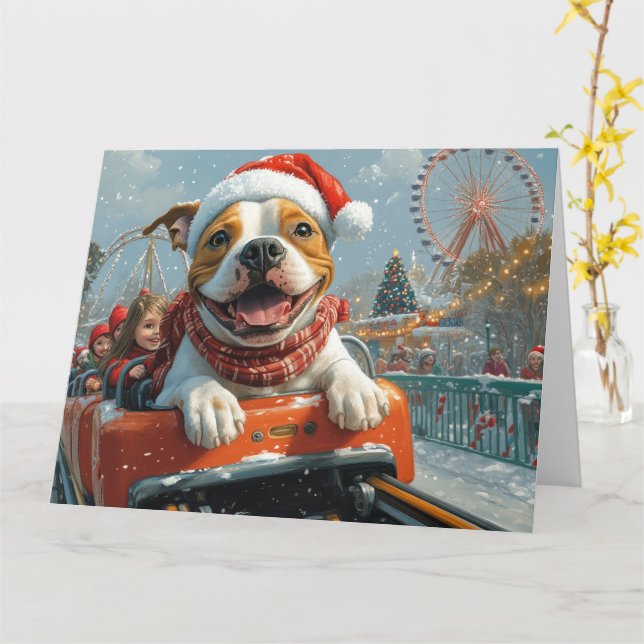 Tarjeta Navidades de American Staffordshire Dog (flor amarilla)