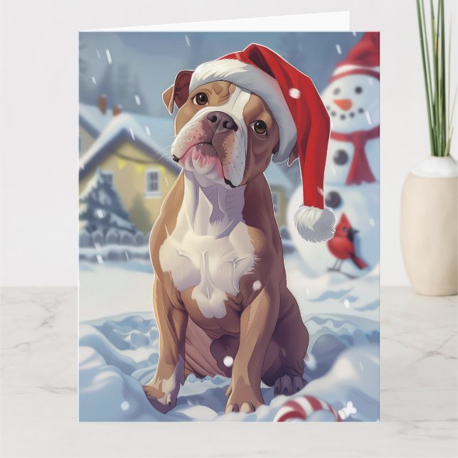 Tarjeta Navidades de American Staffordshire Winter Wonderl (Anverso)