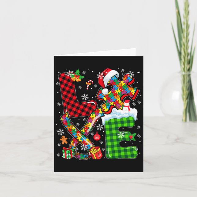 Tarjeta Navidades de amor Autismo Conciencia Santa Puzzle  (Anverso)