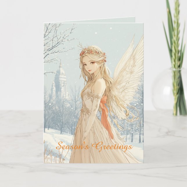 Tarjeta Navidades de Ángel de Estilo Anime (Anverso)