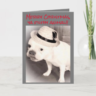 Tarjeta Navidades de animales sucios del Bulldog francés d