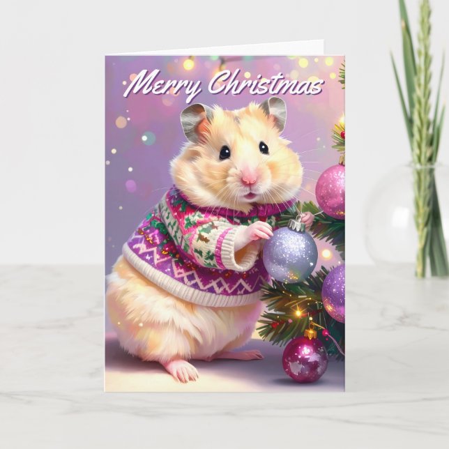 Tarjeta Navidades de árbol decorativo de hámster (Anverso)