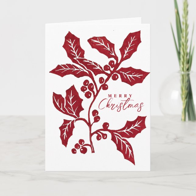 Tarjeta Navidades de arte hueco de linocut creado a mano (Anverso)