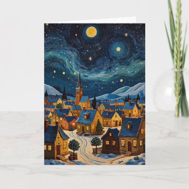 Tarjeta Navidades de arte nocturno de personalizable Starr (Anverso)