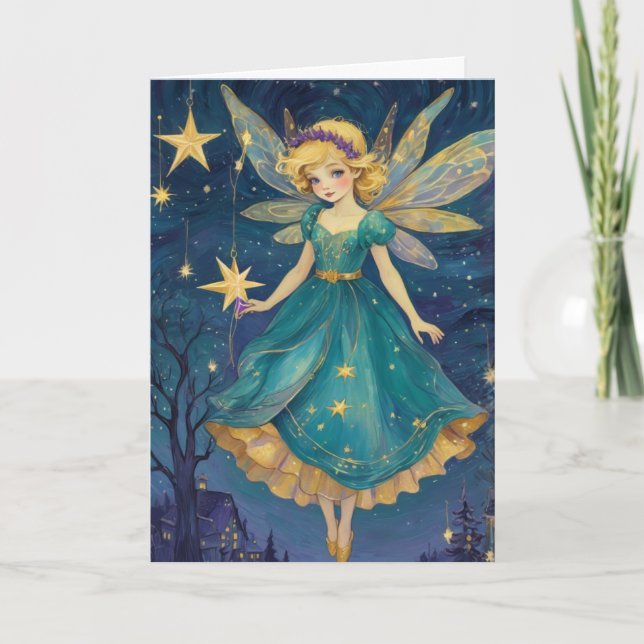 Tarjeta Navidades de arte retro noche estrellada (Anverso)
