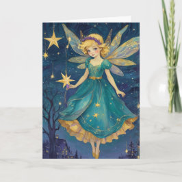 Tarjeta Navidades de arte retro noche estrellada