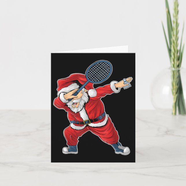Tarjeta Navidades de Badminton Dabbing Santa Claus con Shu (Anverso)