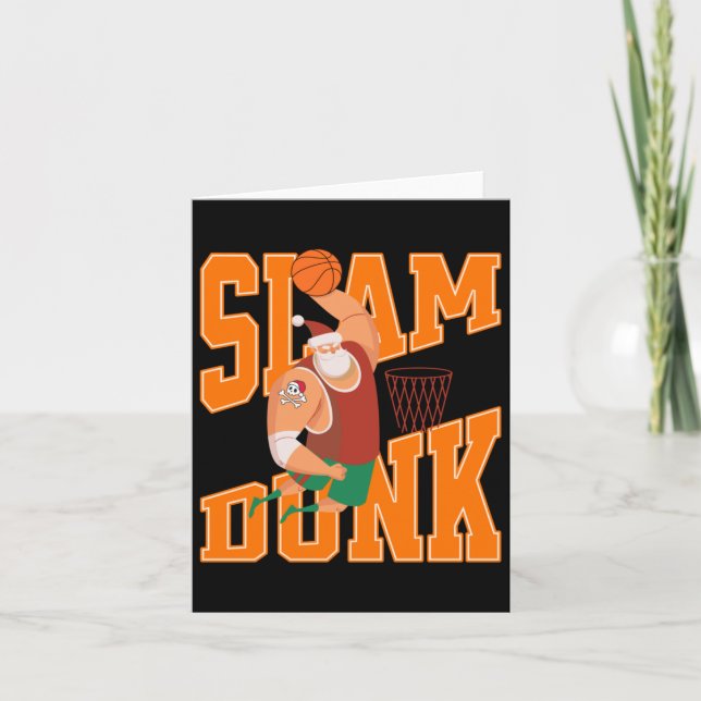 Tarjeta Navidades de baloncesto Big Santa Slam Dunk (Anverso)