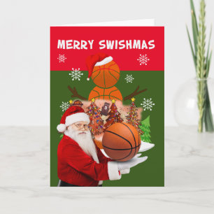 Tarjeta Navidades de baloncesto MERRY SWISHMAS Santa Claus