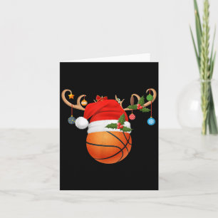 Tarjeta Navidades de baloncesto reno Santa Hat Sports Pla