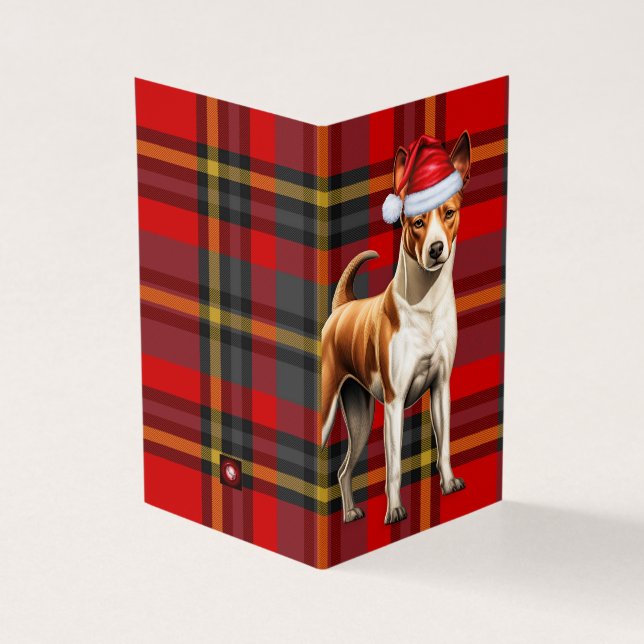 Tarjeta Navidades de Basenji Perro rojo y verde en vacacio (Exterior)