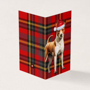 Tarjeta Navidades de Basenji Perro rojo y verde en vacacio