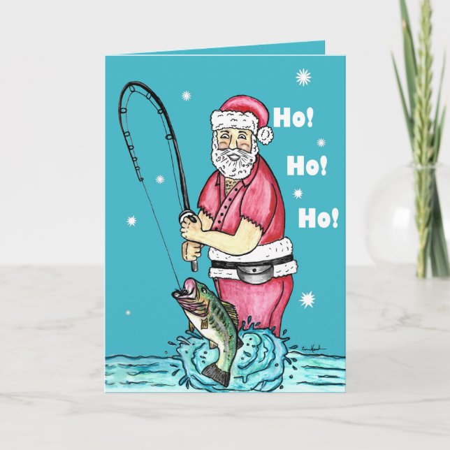 Tarjeta Navidades de Bass Fishing Santa Claus (Anverso)