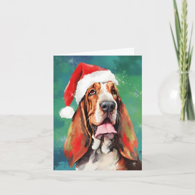 Tarjeta Navidades de Basset Hound pinchan arte de pintura (Anverso)