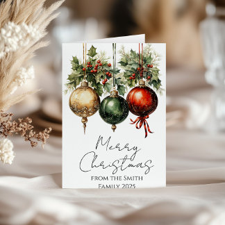 Tarjeta Navidades de Bauble Holly con Oro Verde Rojo Tradi