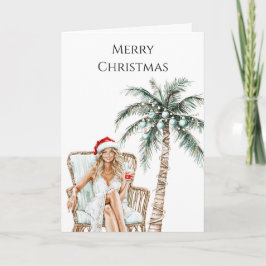Tarjeta Navidades de Beach Coast Blond Woman