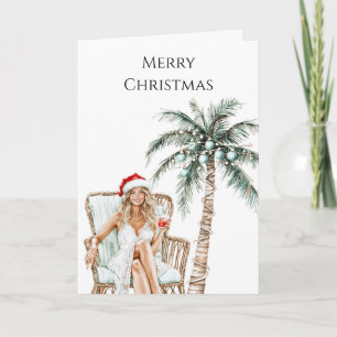 Tarjeta Navidades de Beach Coast Blond Woman
