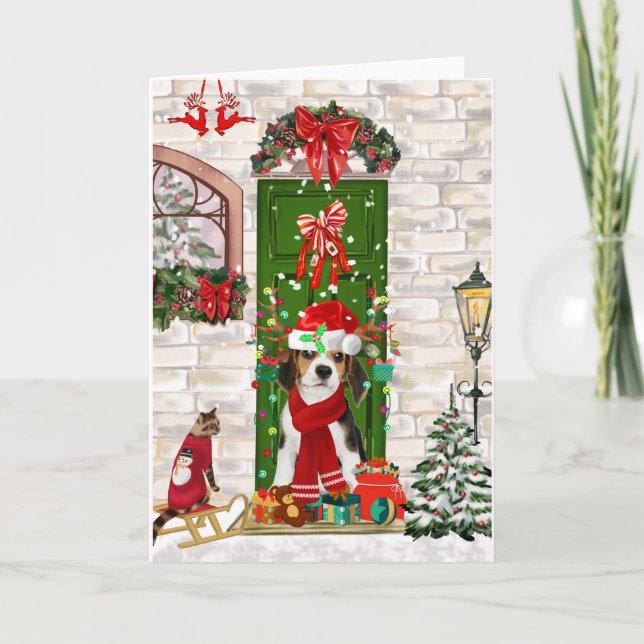 Tarjeta Navidades de Beagle Dog (Anverso)