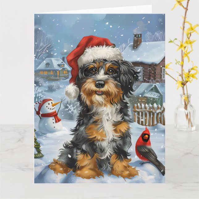 Tarjeta Navidades de Bernedoodle Dog Winter Wonderland (flor amarilla)