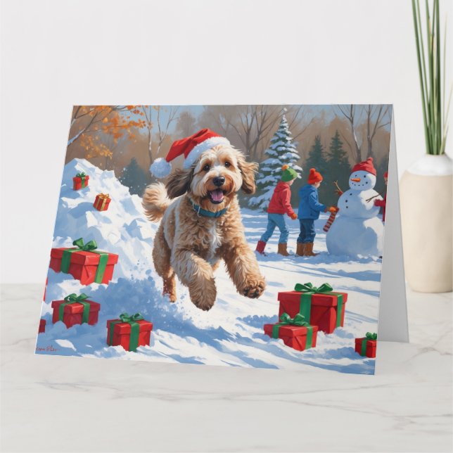 Tarjeta Navidades de Bernedoodle en escena de nieve festiv (Anverso)