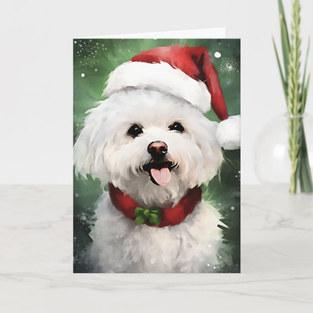 Tarjeta Navidades de Bichon Frise pinchan arte (Anverso)