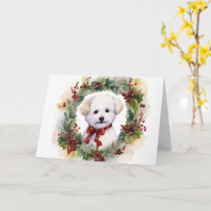 Tarjeta Navidades de Bichon Frise Wreath Festimes Pup