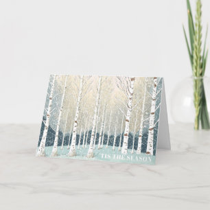 Tarjeta Navidades de Birch Trees Snowy  ID1003 Verde azula