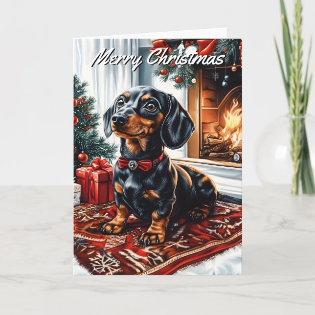 Tarjeta Navidades de Black and Tan Dachshund (Anverso)