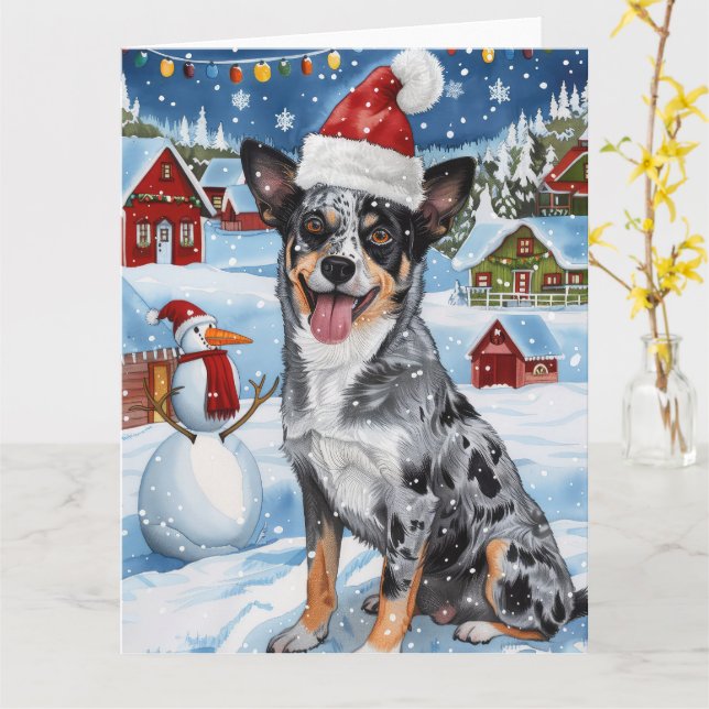 Tarjeta Navidades de Blue Heeler Dog Winter Wonderland Ale (flor amarilla)