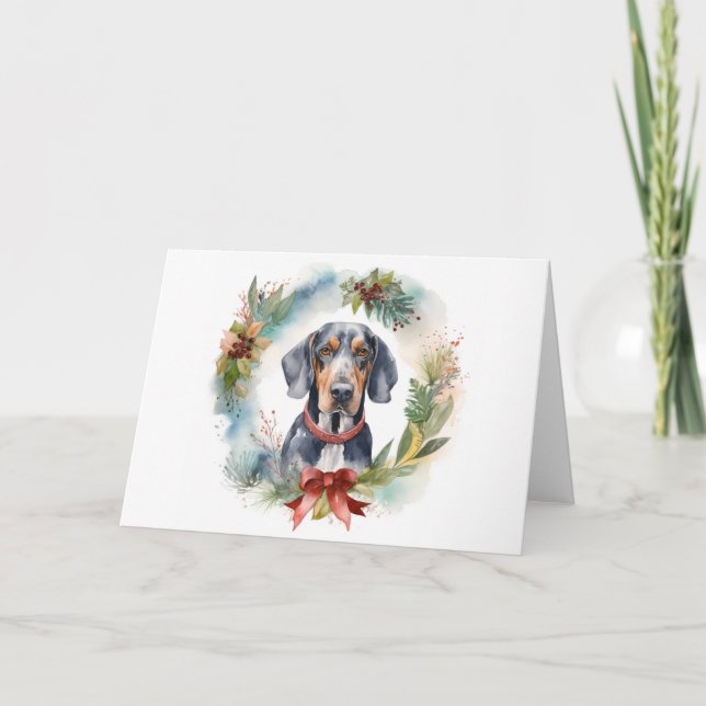 Tarjeta Navidades de Bluetick Coonhound Wreath Festix Pup (Anverso)